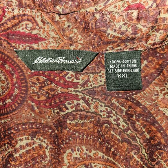 Eddie Bauer Woman's Long Sleeve Orange Paisley Blouse Size XXL - Picture 8 of 8